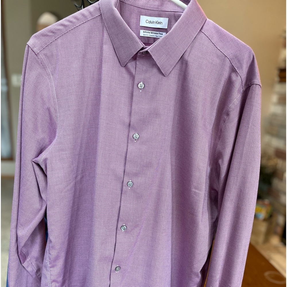 𝅺SIZE 16 1/2-34/35 Calvin Klein Slim Fit Men's Dress Shirt wrinkle free fabric
